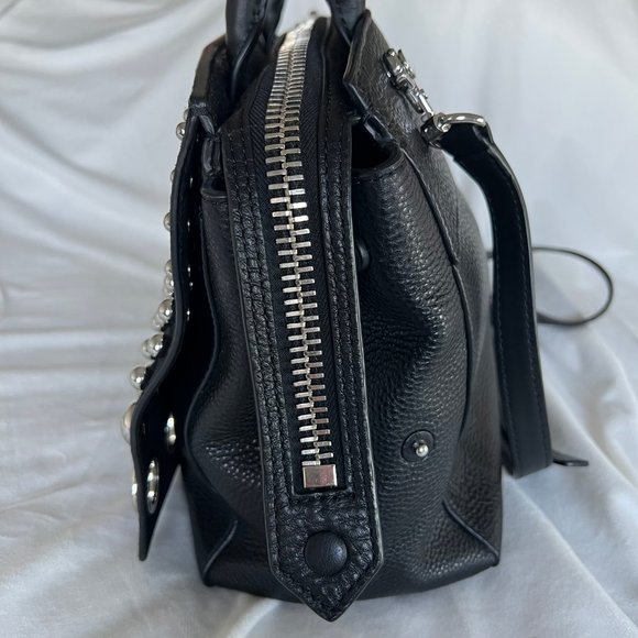 Alexander Wang Marion Attica Black Suede Silver Studded Flap Tote Satchel - Picture 12 of 16